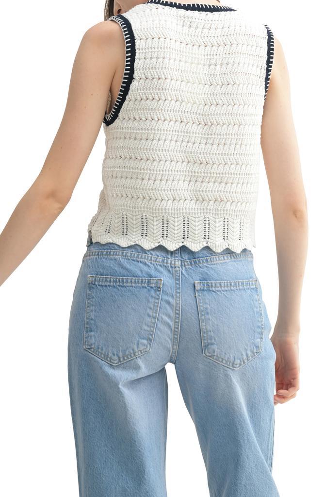 Lush Cotton Scallop Button-Up Vest