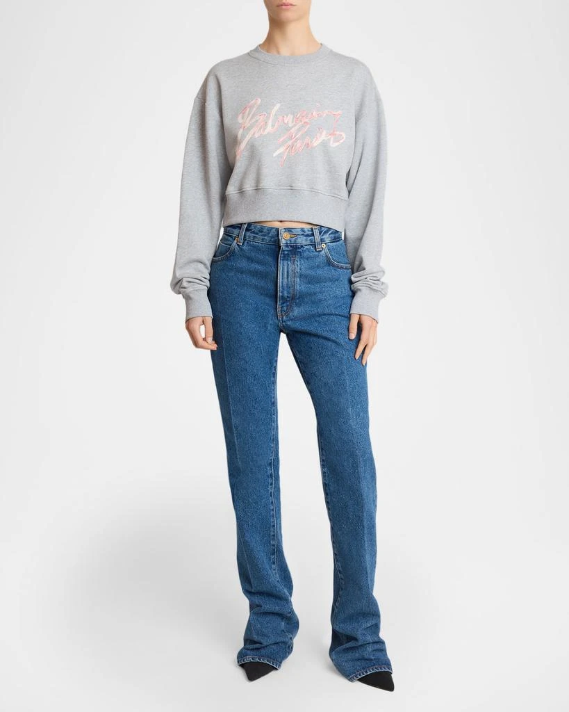 Balmain Logo-Print Crop Crewneck Sweatshirt 2