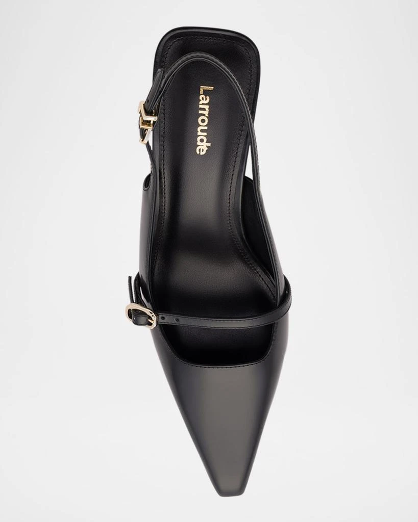 Larroude Ines Leather Buckle Slingback Pumps 3