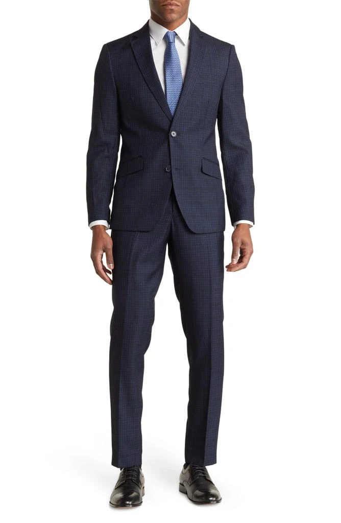 SAVILE ROW CO Hoxton Navy Grid Check Two-Button Notch Lapel Suit 1
