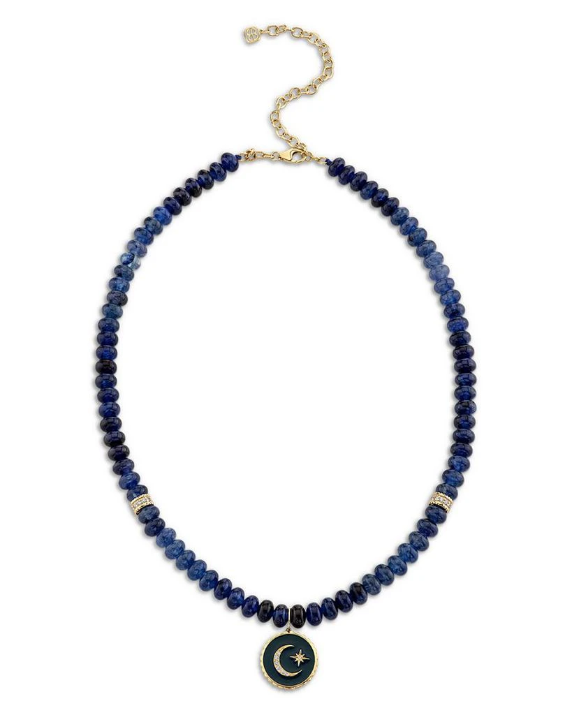 Sydney Evan 14K Yellow Gold Celestial Sapphire Bead 
Diamond Moon Charm Pendant Necklace, 17-20" 1