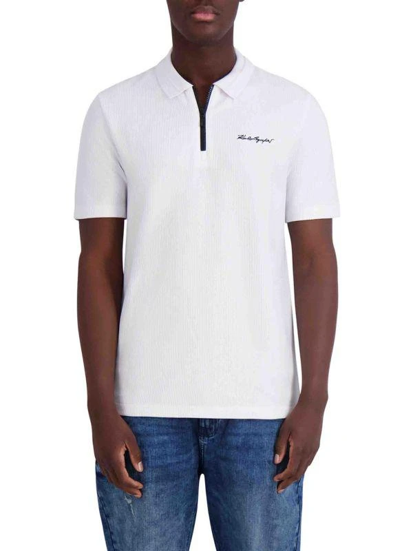 Karl Lagerfeld Paris Logo Ribbed Zip-Up Polo 4