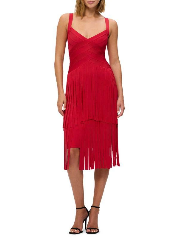 Herve Leger The Mischa Fringe Hem Bandage Midi Dress 1