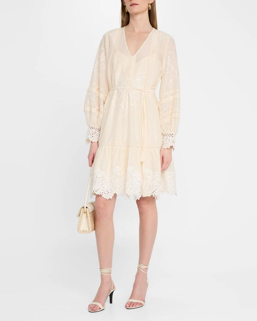Kobi Halperin Sykora Embroidered Long-Sleeve Belted Dress 2
