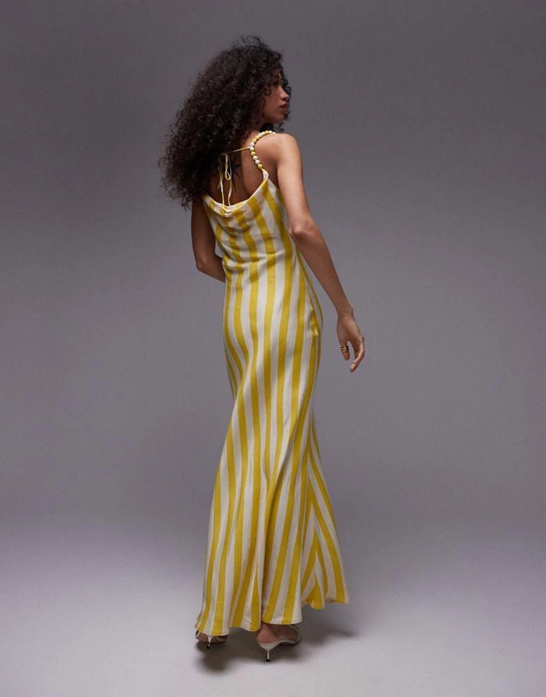 Topshop Topshop premium cami slip midi dress with beaded strap in yellow stripe print 1