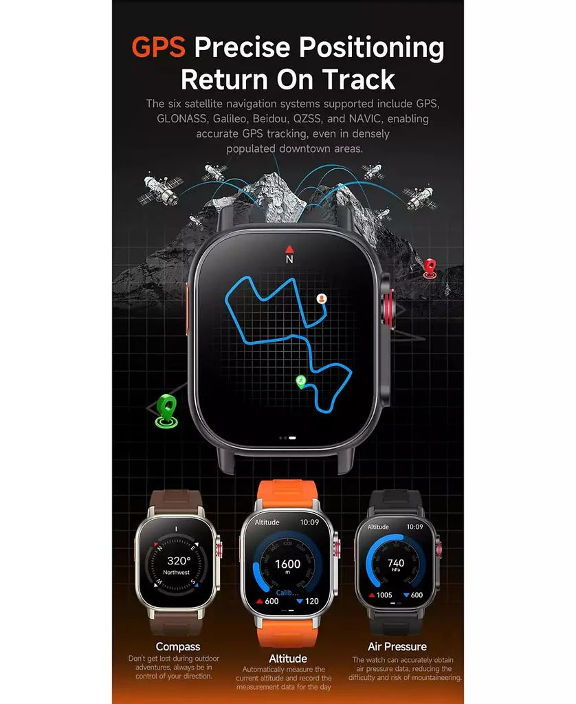 RUXING Smart 2.01" HD Screen Smart Watch for Women Men Outdoor Sport Multifunctional With GPS Health Monitoring, Bluetooth Calling, IP68 -Orange 6