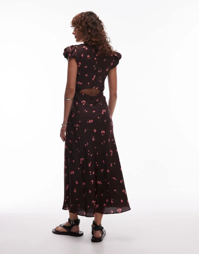 Mango Mango scoop neck floral midi dress in brown 3