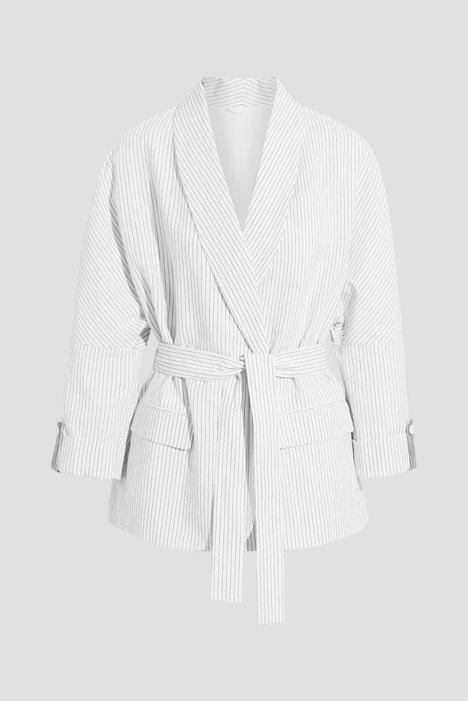 Brunello Cucinelli Belted pinstriped cotton and linen-blend blazer