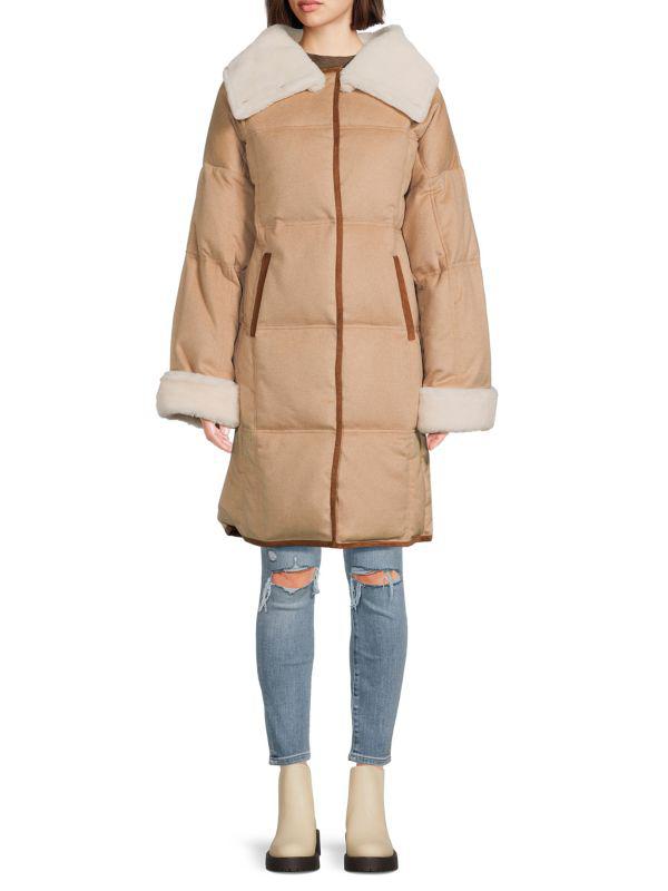 Nicole Benisti Essex Shearling Trim Wool Blend Down Jacket