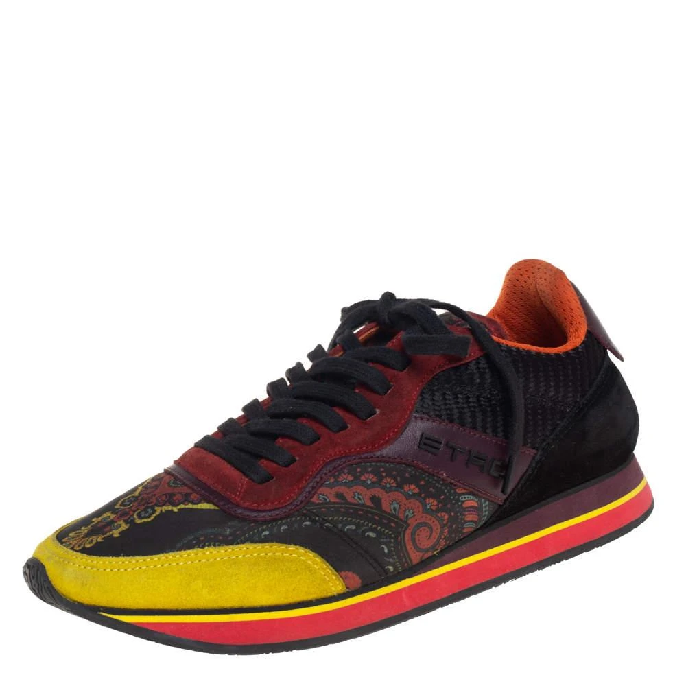ETRO Etro Multicolor Paisley Fabric And Suede Lace Up Sneakers Size 38 1