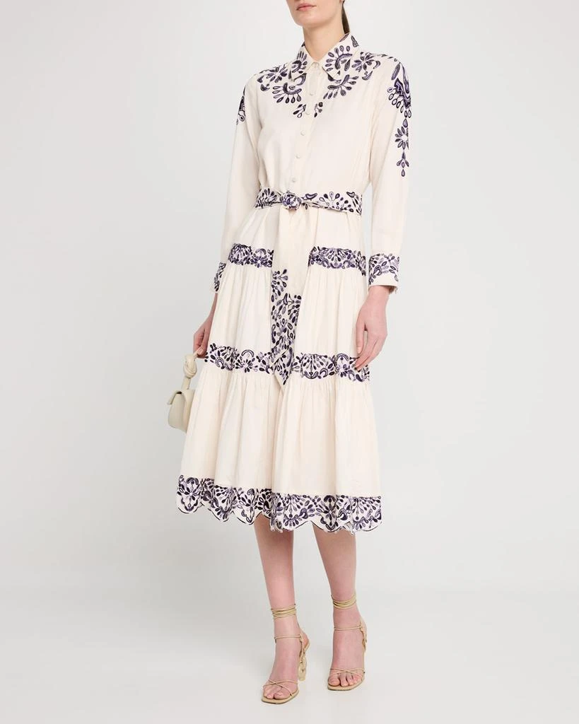 FIGUE Molly Embroidered Tiered Midi Shirtdress 4