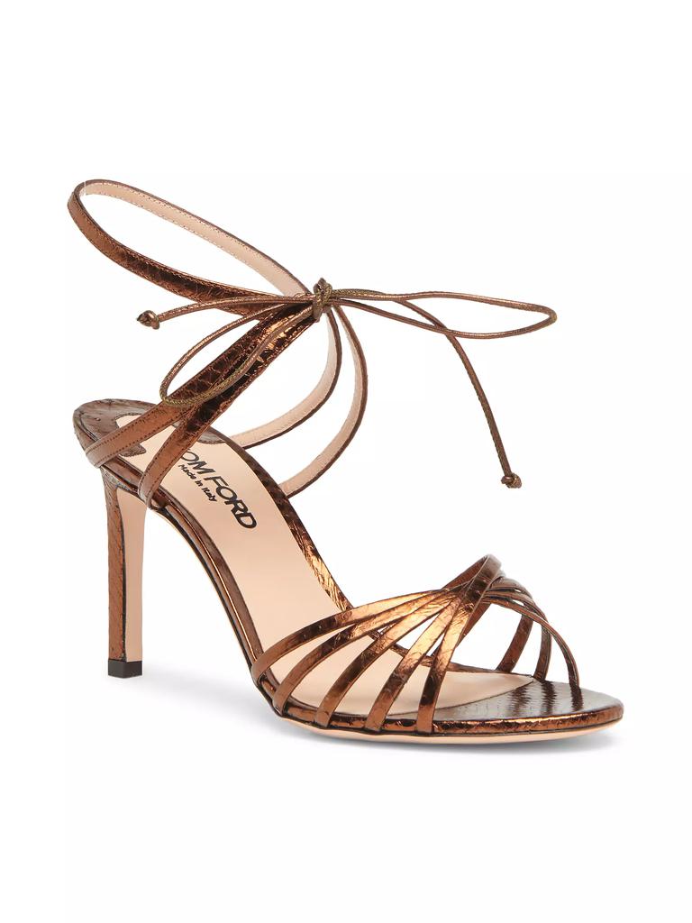 TOM FORD 85MM Laminated Ayers Snakeskin & Leather Ankle-Wrap Sandals