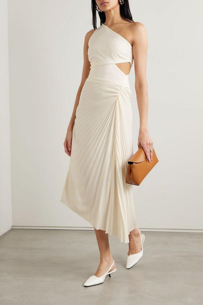 A.L.C. Dahlia one-shoulder cutout pleated crepe maxi dress