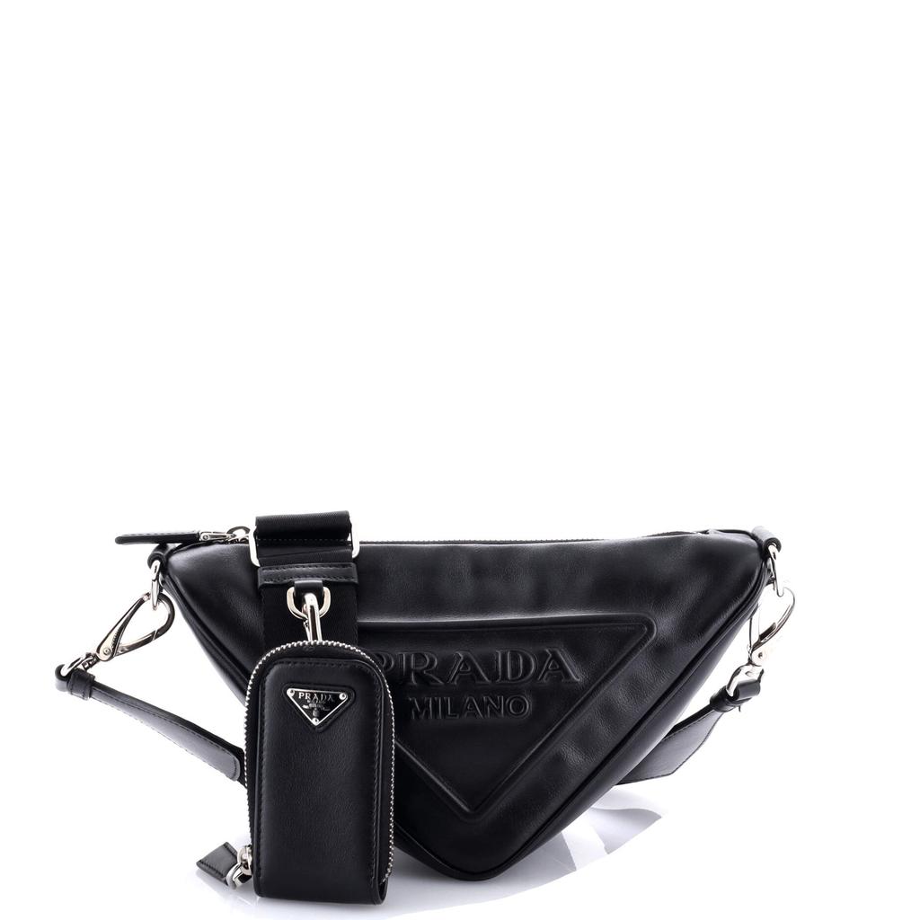【PRADA】LOGO CROSSBODY BAG Prada Triangle Logo Mini Brushed Leather Crossbody Bag