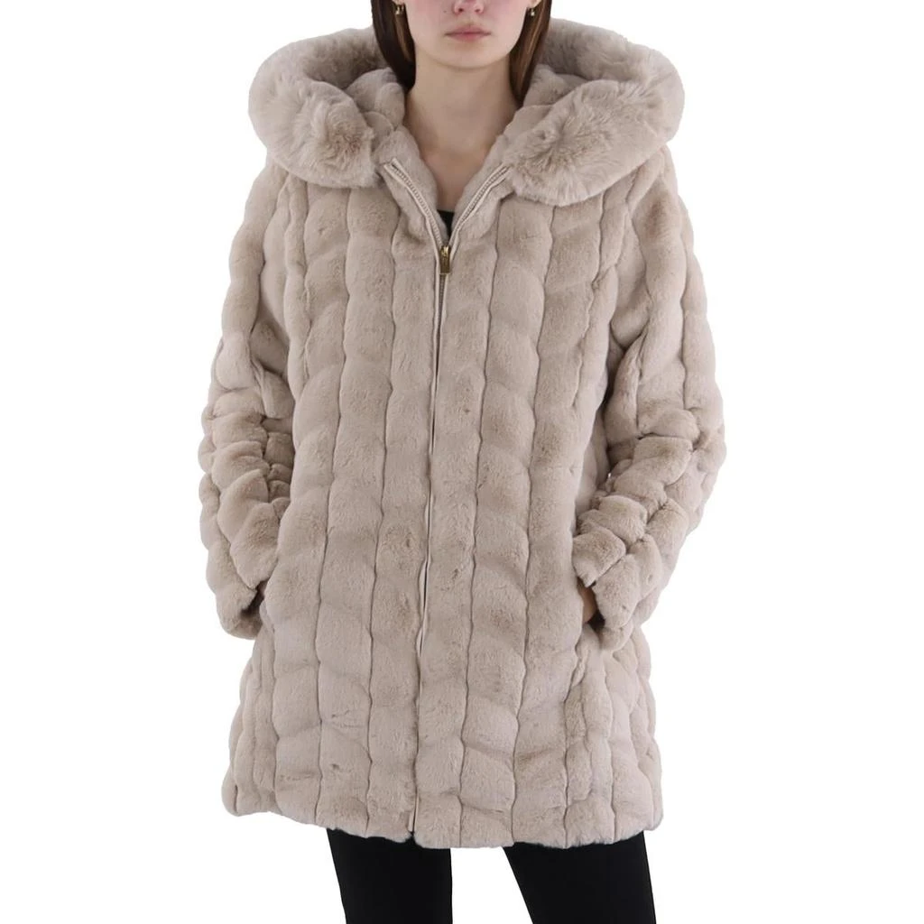 Via Spiga Womens Faux Fur Hooded Faux Fur Coat 3