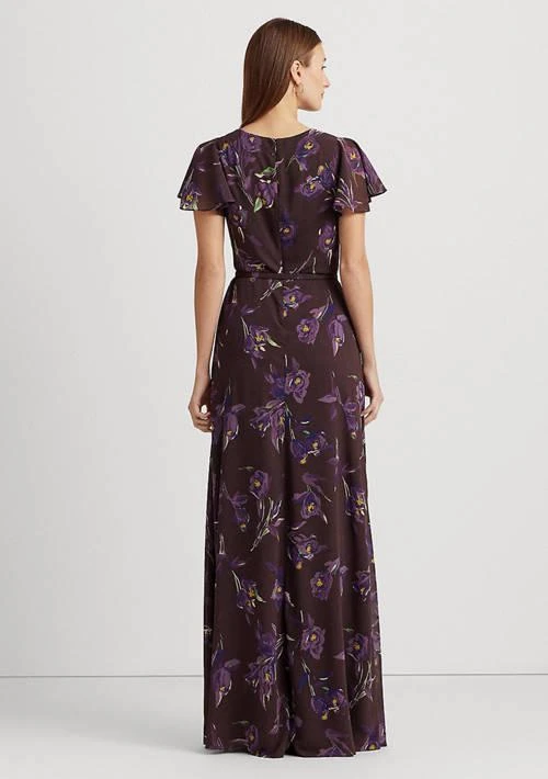 formal dress for date Cape Sleeves Chiffon Print Floral Wisteria Floor Length Formal Evening –  MissJophiel main image 1