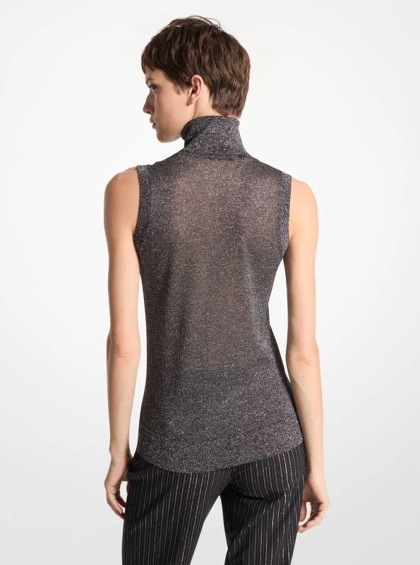Michael Kors Metallic Viscose Blend Sleeveless Turtleneck Sweater 2