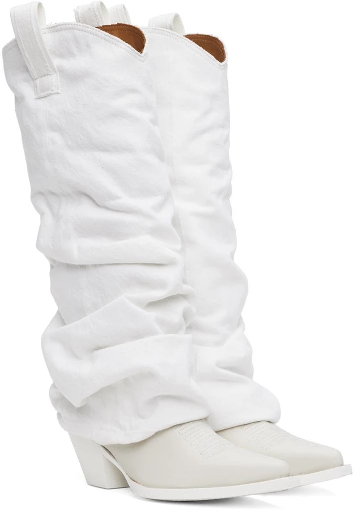 R13 White Mid Cowboy Denim Sleeve Boots 4