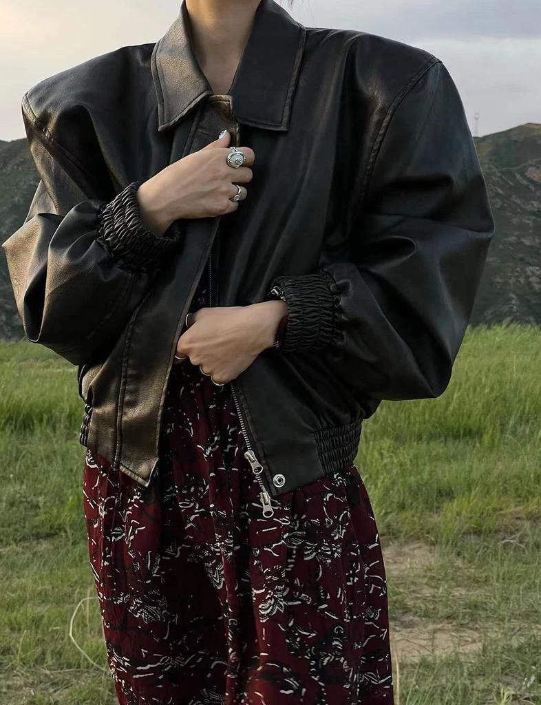 Pixie Market Padded Crop Black Leather Jacket 1