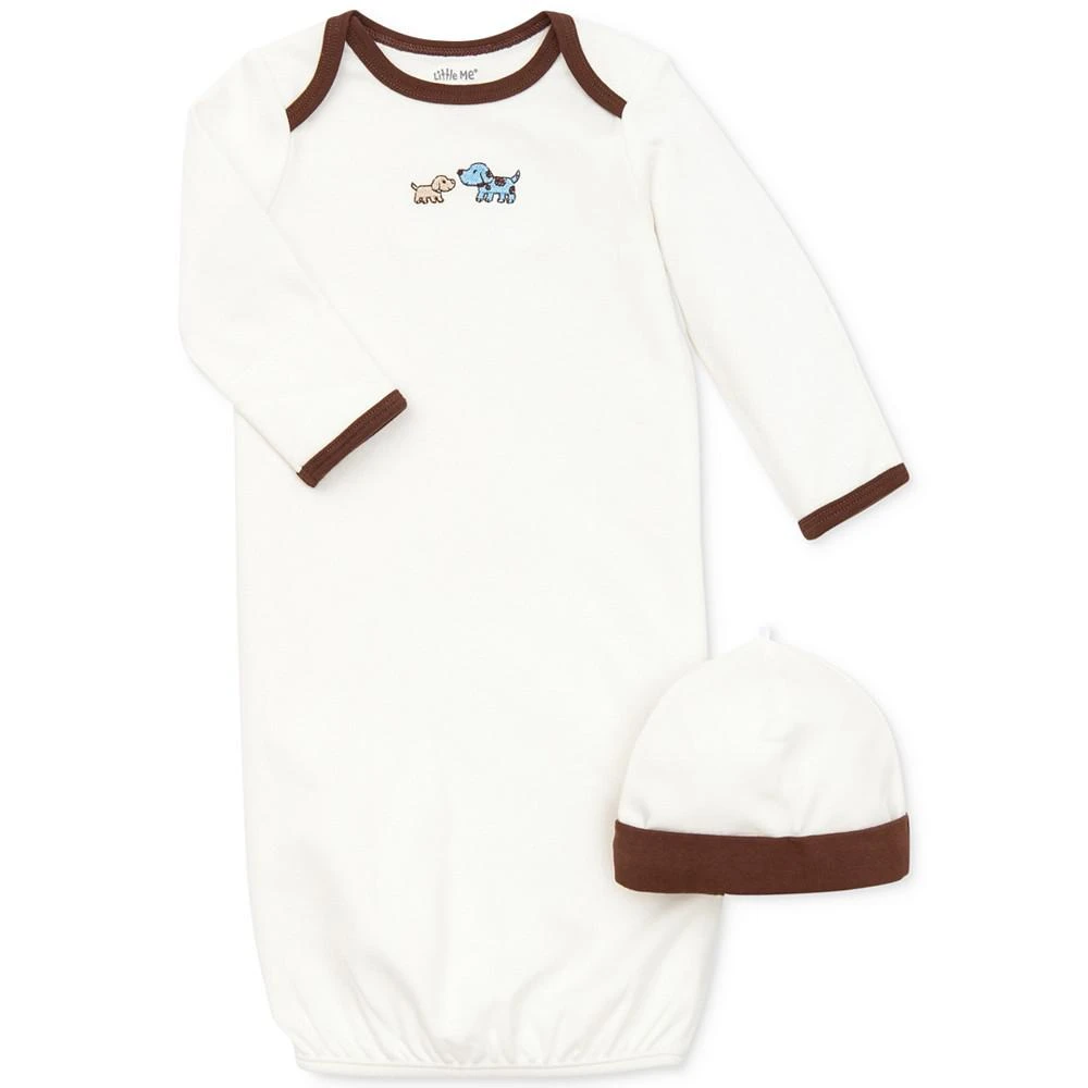 Little Me Baby Boys Cute Puppies Gown and Hat, 2 Piece Set 1