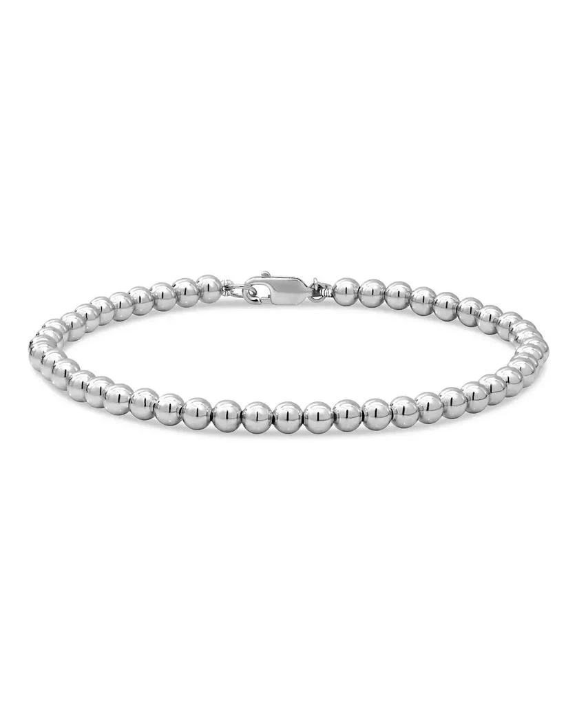 DEVATA 4mm Beaded Ball Chain Bracelet in Rhodium Plated Sterling Silver, Medium