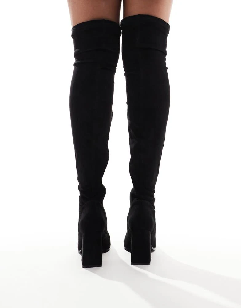 ASOS ASOS DESIGN Wide Fit Keely block-heeled over the knee boots in black micro 2