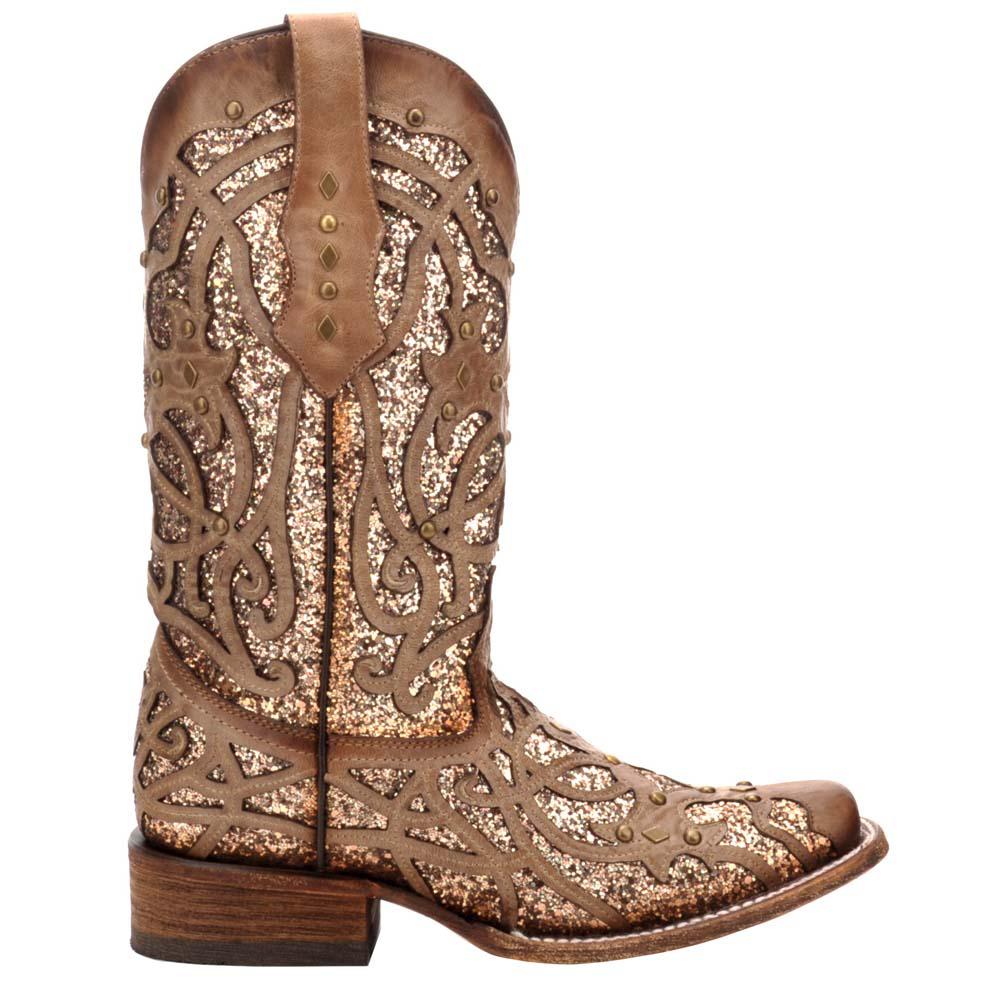 Corral Boots Glitter Tooled Inlay Square Toe Cowboy Boots