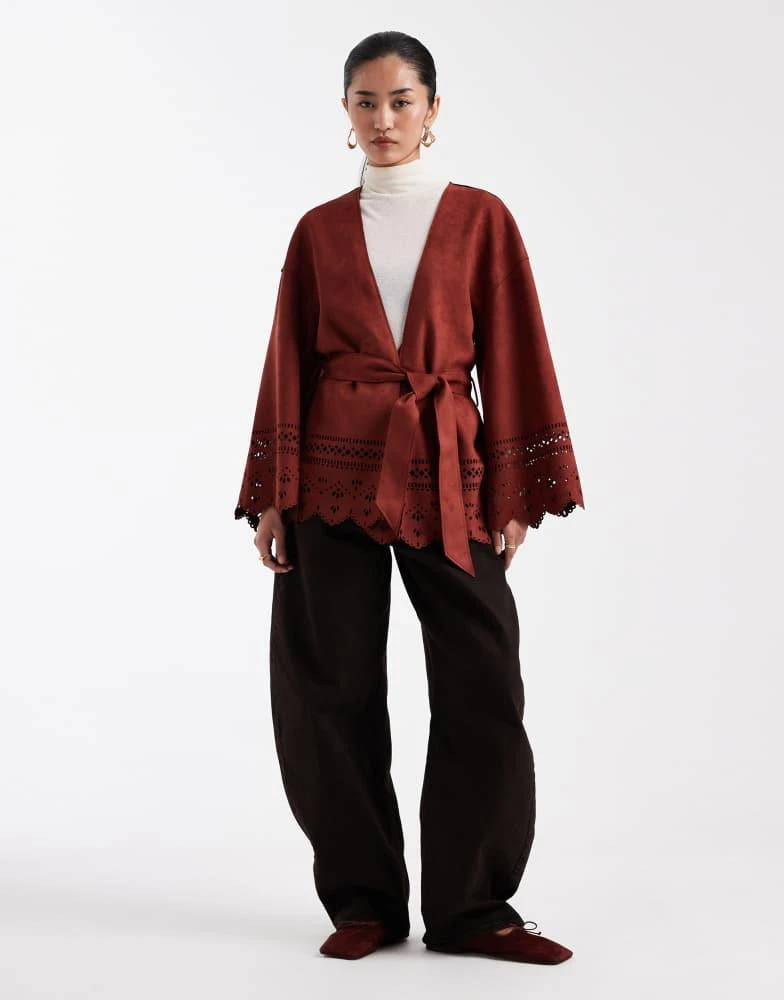 Miss Selfridge Miss Selfridge faux suede cut work jacket in burgundy 2