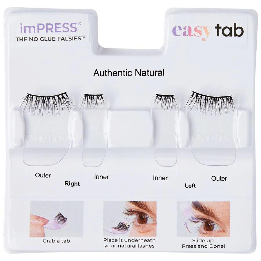 Kiss imPRESS Press On Falsies Easy Tab Self Adhesive Eyelashes, Authentic Natural 10mm-12mm 4