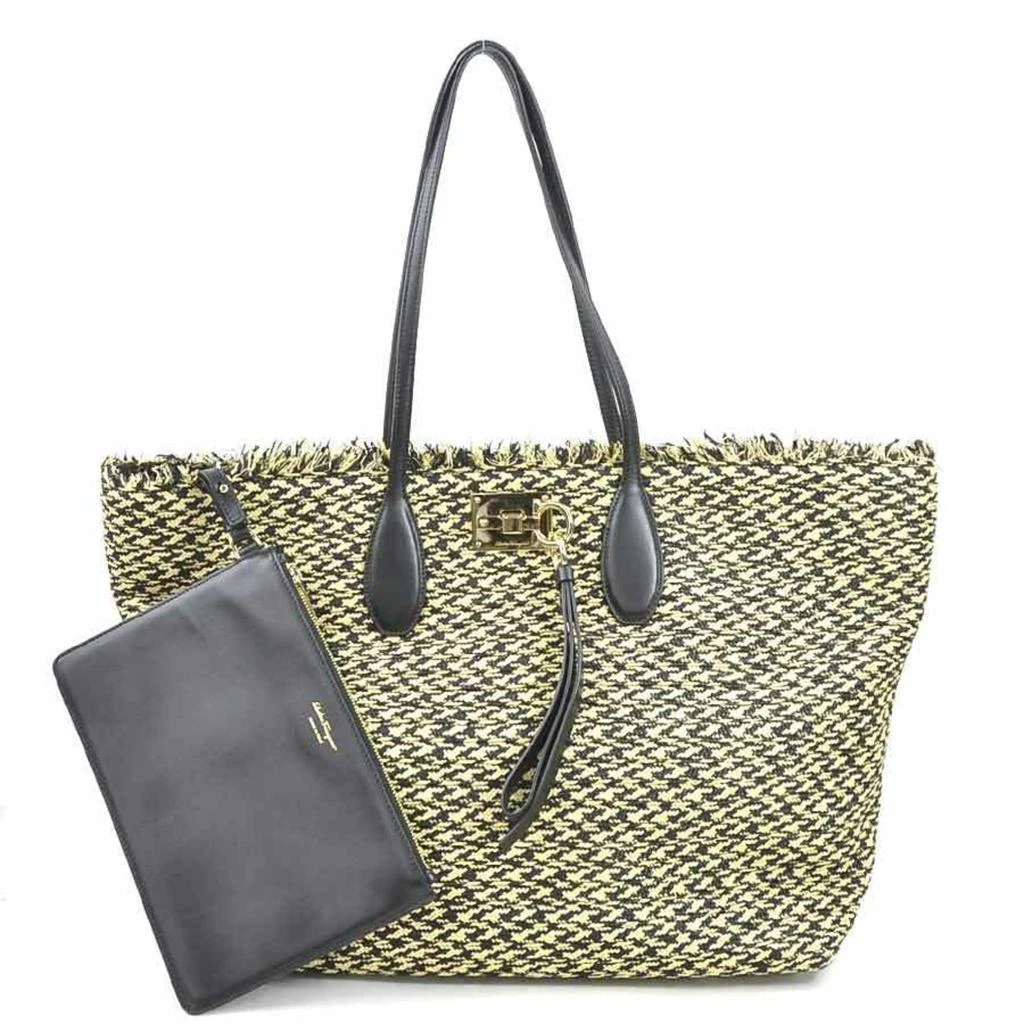 Salvatore Ferragamo Raffia Leather Handbag Pouch (Pre-Owned)