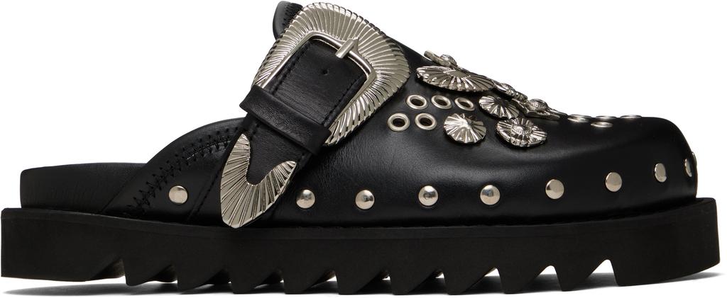 Toga Pulla SSENSE Exclusive Black Eyelet Metal Sabot Loafers