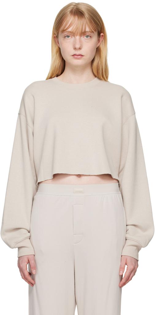 SKIMS Taupe Cotton Fleece Cropped Sweatshirt