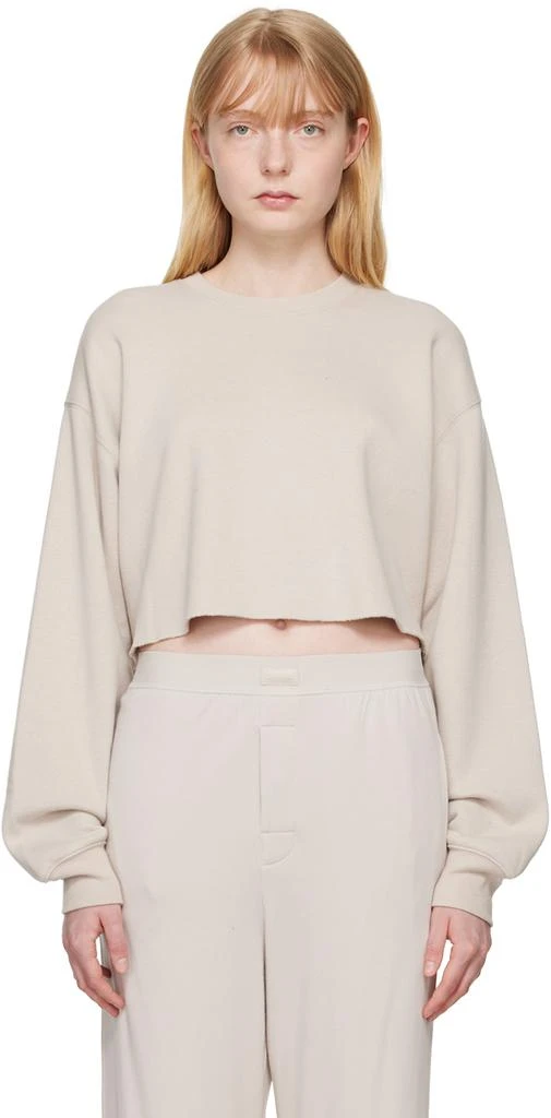 SKIMS Taupe Cotton Fleece Cropped Sweatshirt 1