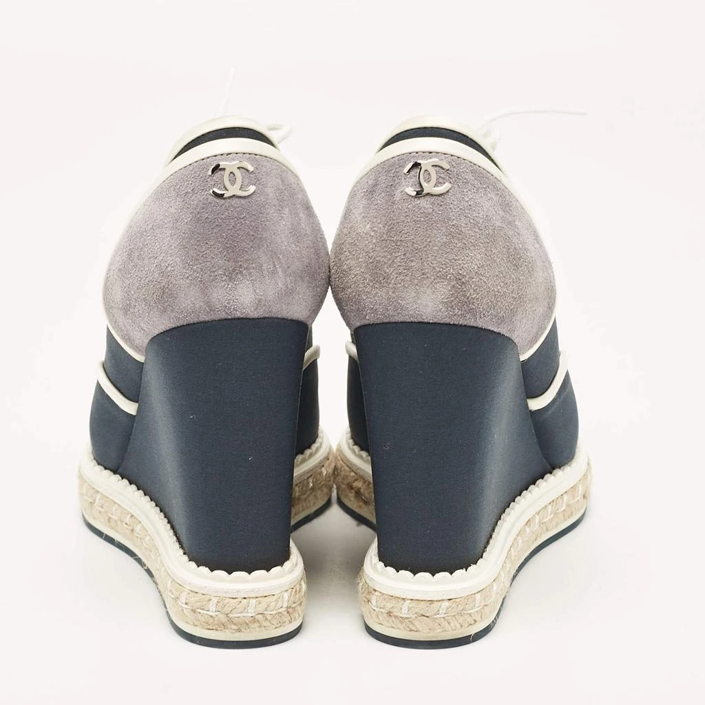 Chanel Chanel Blue/Grey Fabric and Suede Wedge Sneakers Size 37 5