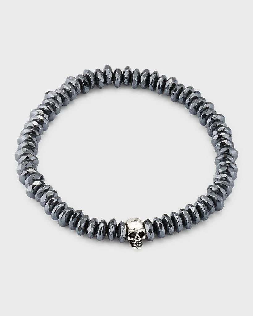 Jan Leslie Men's Hematite Beaded Bracelet with Sterling Silver Skull 1