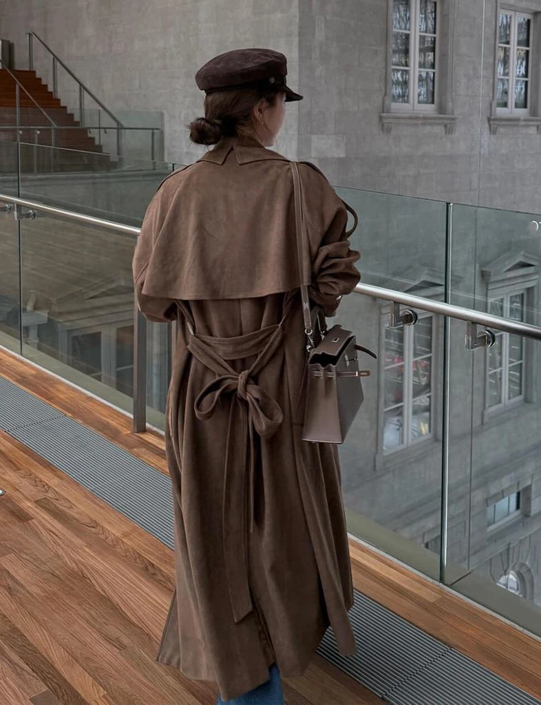 Pixie Market Brown Oversized Suede Trench Coat-PREORDER 4