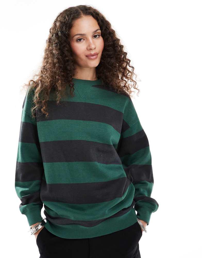 Daisy Street Daisy Street relaxed sweatshirt in green and navy stripe