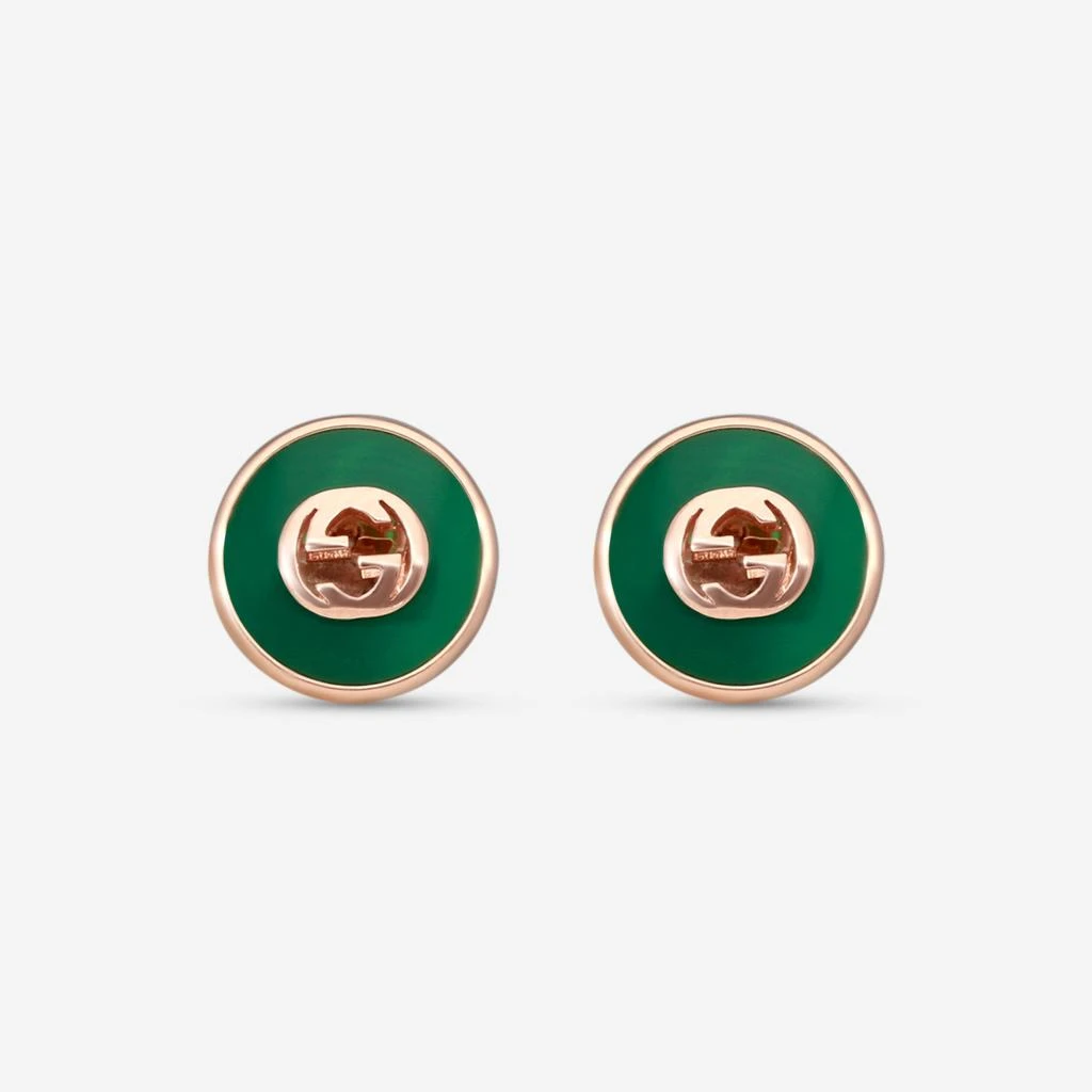 Gucci Gucci 18K Rose Gold Green Agate Stud Earrings YBD78655400200U-copy