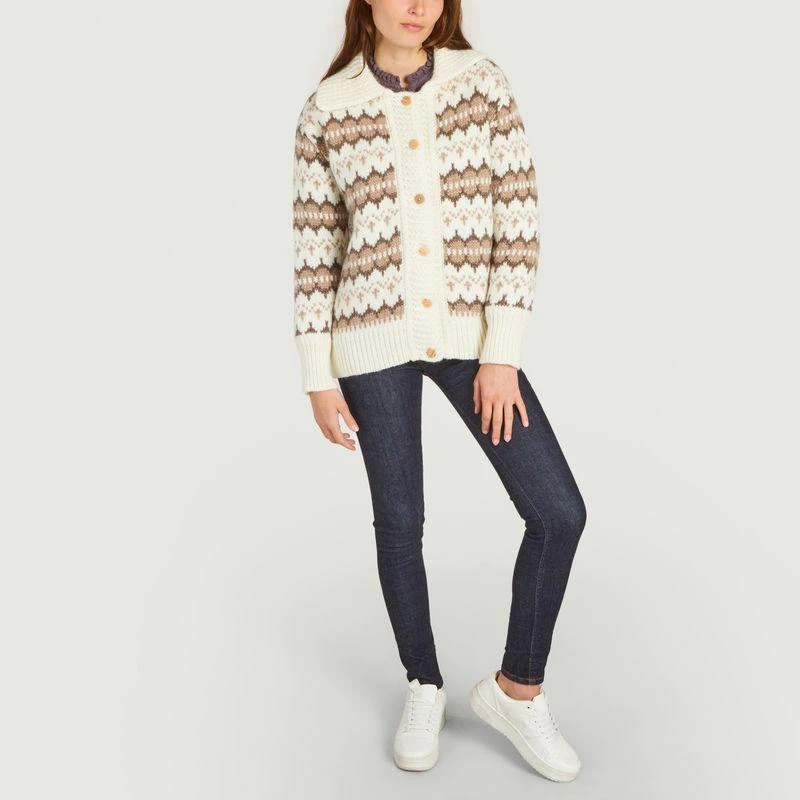 The new society Loose-fitting cardigan in jacquard wool Theo Zigzag fantasy THE NEW SOCIETY 4