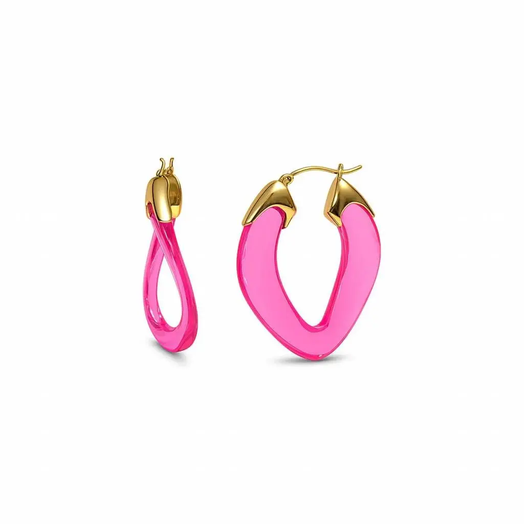 Gold & Honey Gold & Honey - Women's Curb Link Lucite Birthstone Hoop Earrings