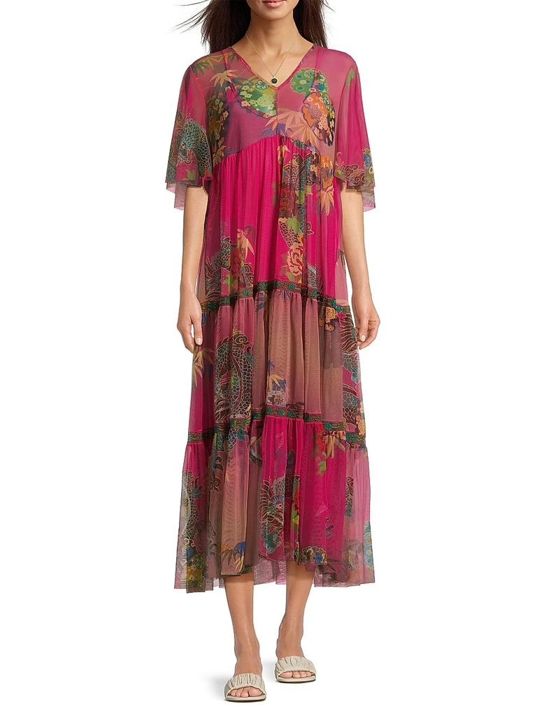 Mazzy Tiered Mesh Midi-Dress  On Sale Now with Up to 63% Off | Discover  Exclusive Deals & Savings at BeyondStyle  Authentic Johnny Was  women's|midi-length|floral|Women's|women's apparel|small|short  sleeve|a-line|modern|dresses|v-neck with Limited ...