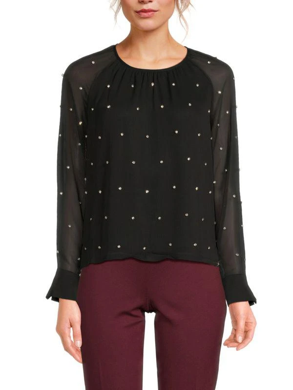 Saks Fifth Avenue Semi-Sheer Sleeve Embellished Top 1