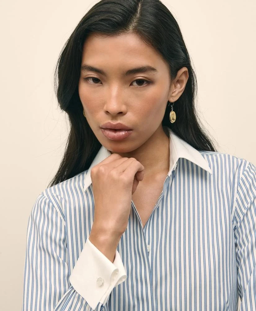 Brooks Brothers Fitted Non-Iron Supima® Cotton-Blend Striped Contrast Shirt with French Cuffs 2
