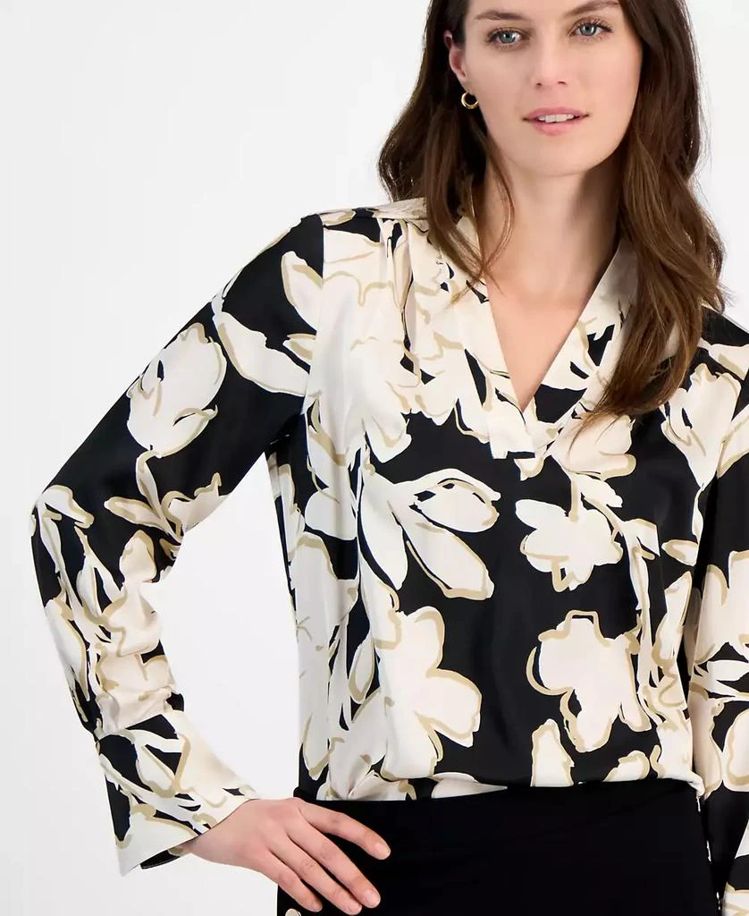 Anne Klein Petite Floral-Print Long-Sleeve V-Neck Blouse 3