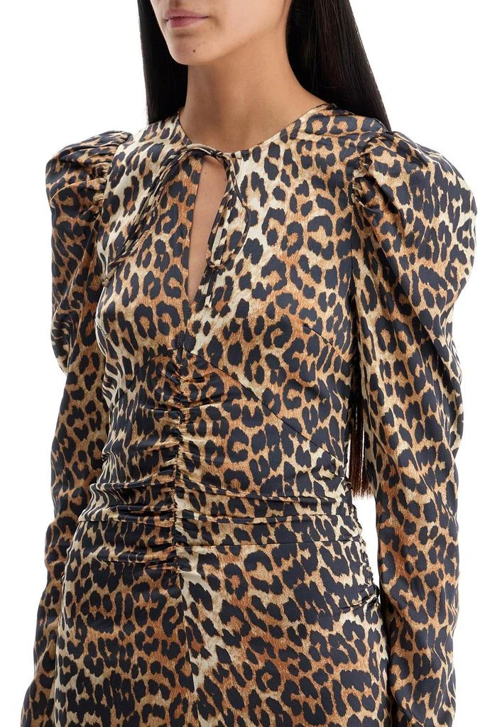 Ganni Ganni Leopard Print Satin Ruched Midi Dress 4