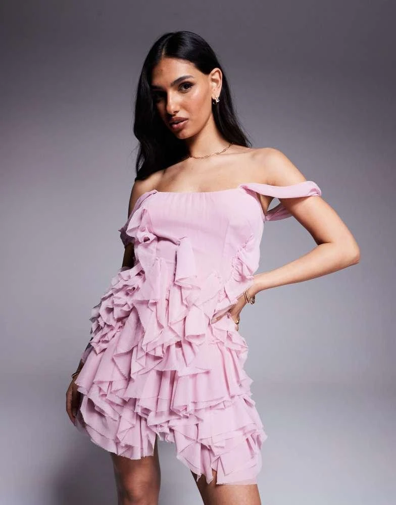 open lace back dress Mosaic Textured Puff Sleeve Dress Large / Barbie Pink main image 1