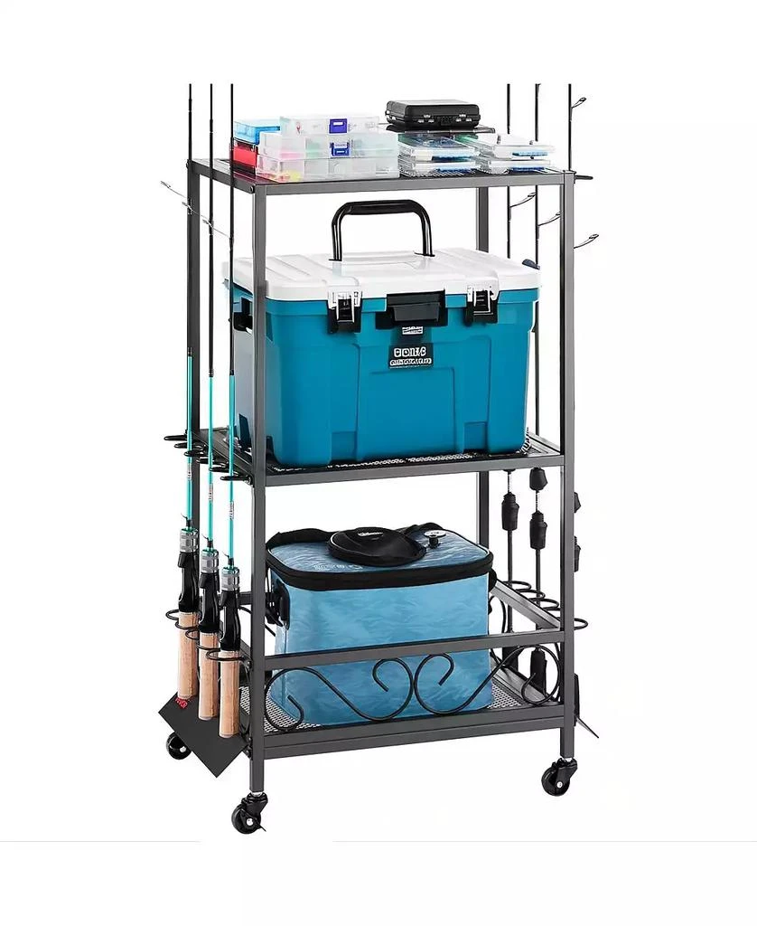 Mecale Fishing Rod Holder, 10-Rod Mobile Pole Rack Cart with Wheels for Garage or Home Fishing Gear Storage 1