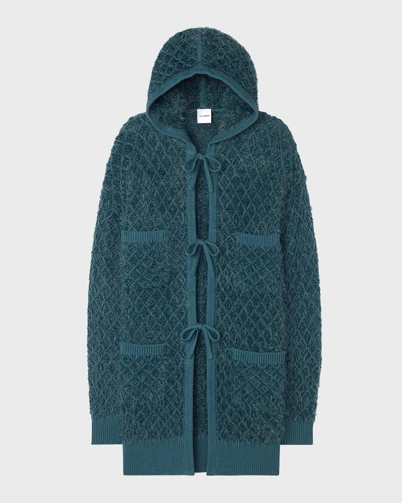 St. John Eyelash Diamond-Knit Long Hooded Cardigan 2