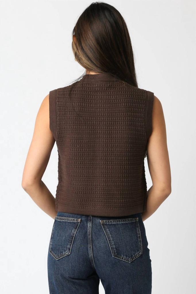 OLIVACEOUS Selena Button Knit Top In Chocolate Brown