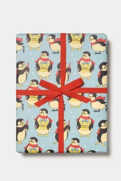Red Cap Cards Red Cap Holiday Penguin Wrapping Paper 1